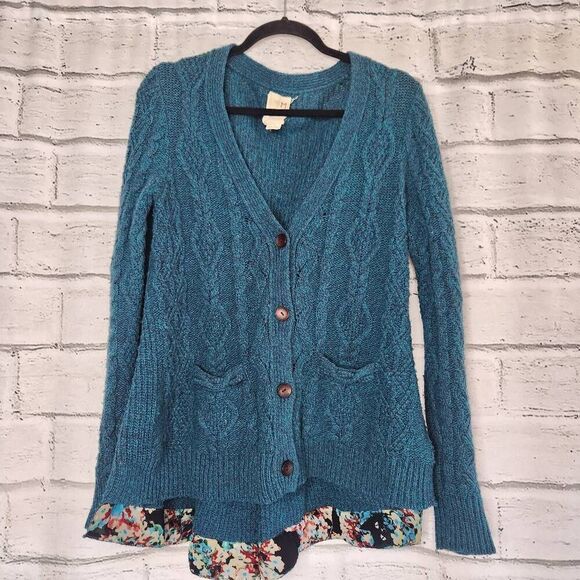 Anthropologie Far Away From Close Knit Cardigan Fisherman Sweater Women Medium - Picture 1 of 10